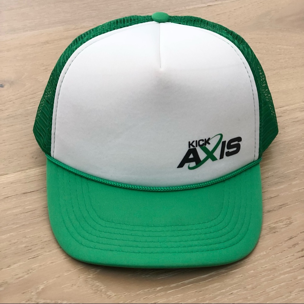⭐️Kick Axis⭐️Medium Profile 5-Panel Trucker Cap Green White Hat Adjustable back